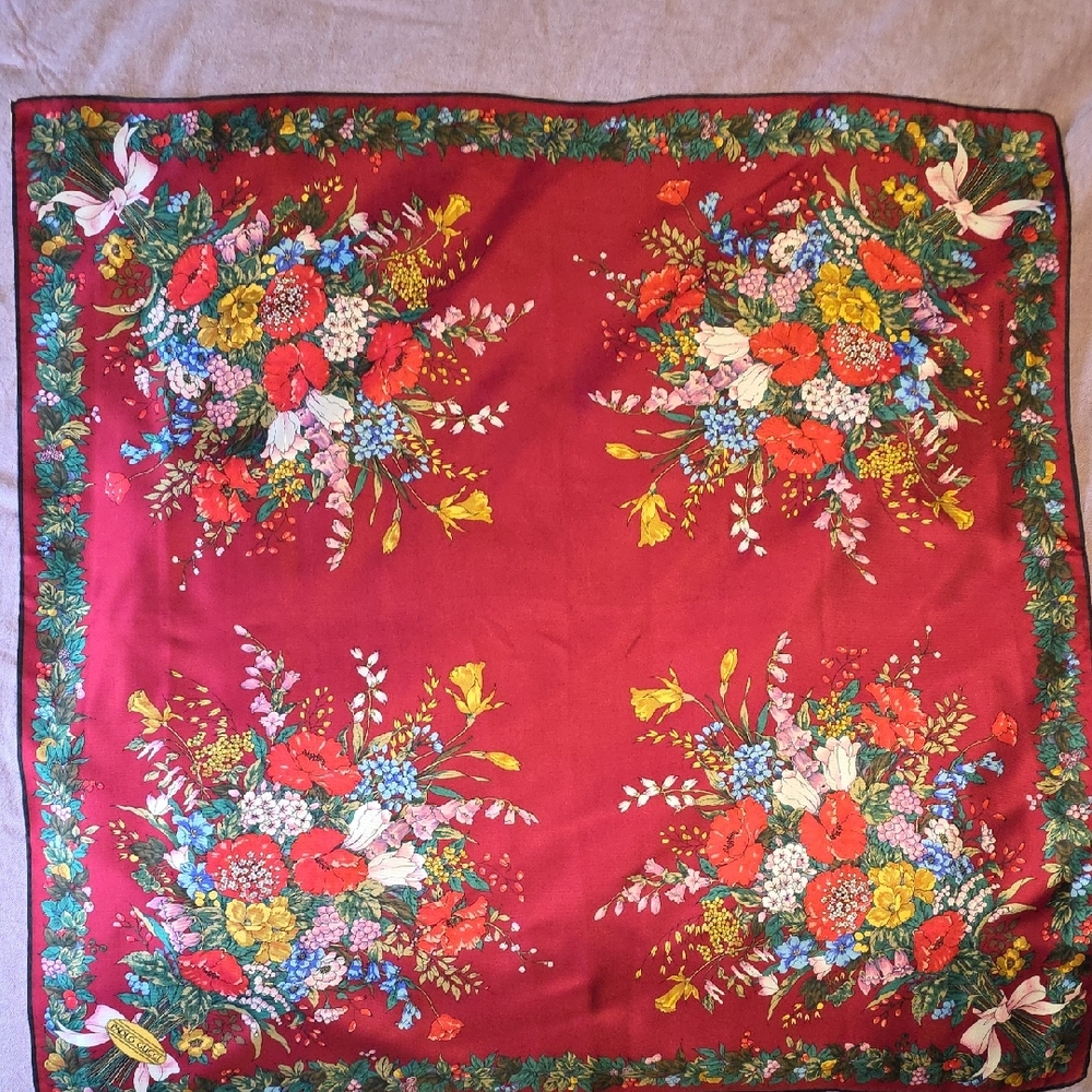 Vibrant Red Floral Scarf